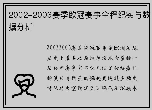 2002-2003赛季欧冠赛事全程纪实与数据分析